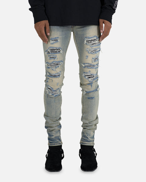 【mnml】X165 PAISLEY STRETCH DENIM [I] MNML X165 Paisley Skinny Denim Jeans Black/Black | Culture Kings US