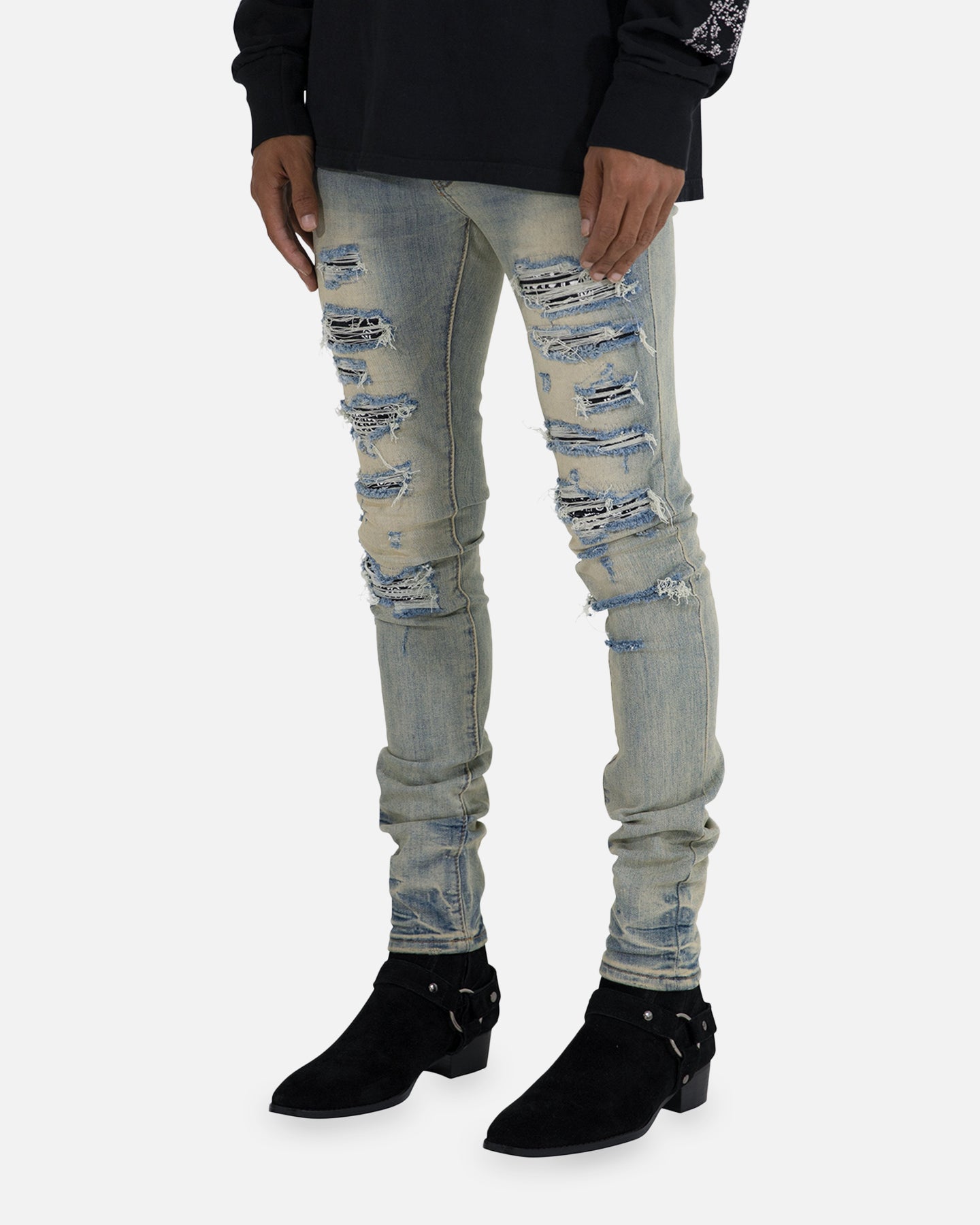 MNML X165 Paisley Skinny Denim Jeans Black/Black | Culture Kings US