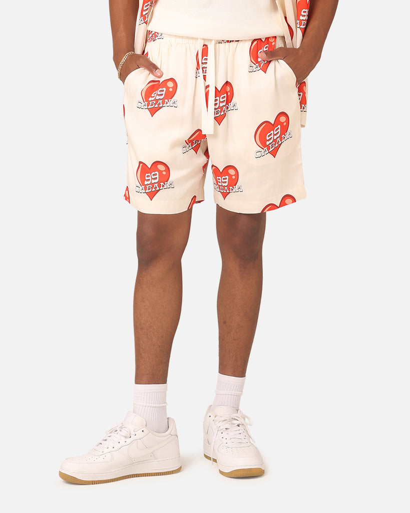 99 Cabana Roaming Hearts Shorts Off White/Red | Culture Kings US