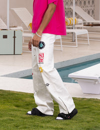Loiter Patchwork Double Knee Pants Off White