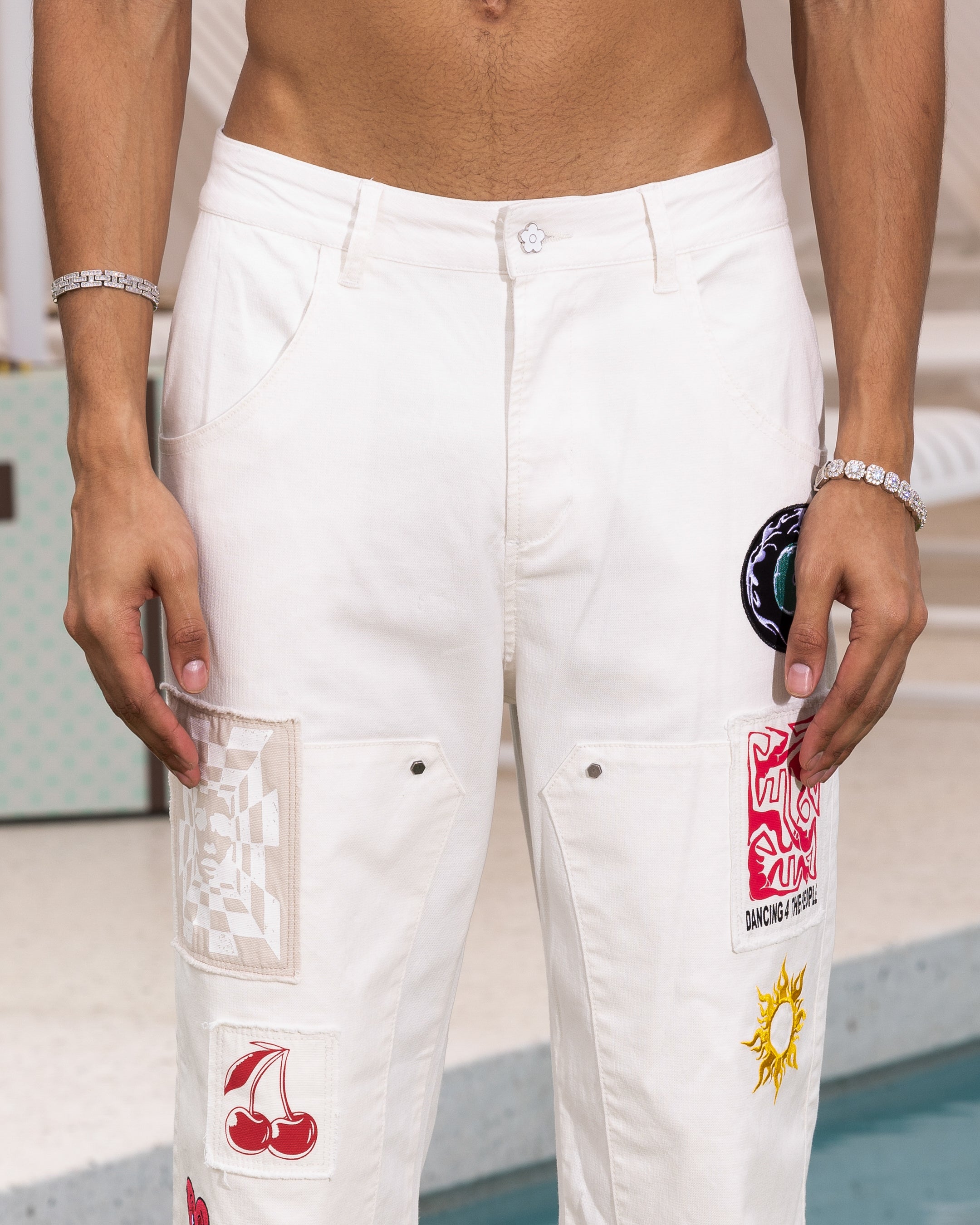 Loiter Patchwork Double Knee Pants Off White | Culture Kings US