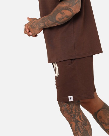 Fallen Breed Puff Logo Zip Sweat Shorts Brown/Off White