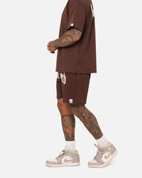 Fallen Breed Puff Logo Zip Sweat Shorts Brown/Off White