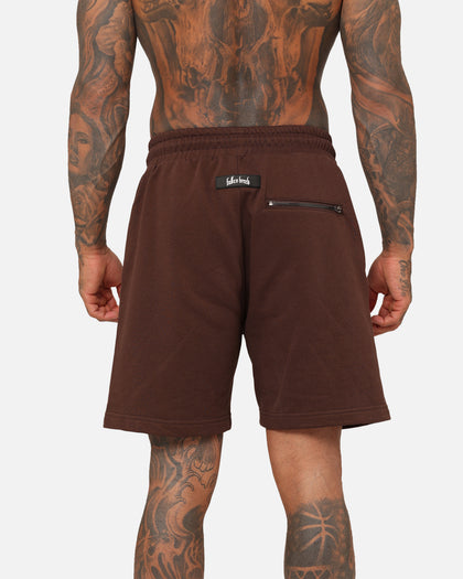 Fallen Breed Puff Logo Zip Sweat Shorts Brown/Off White