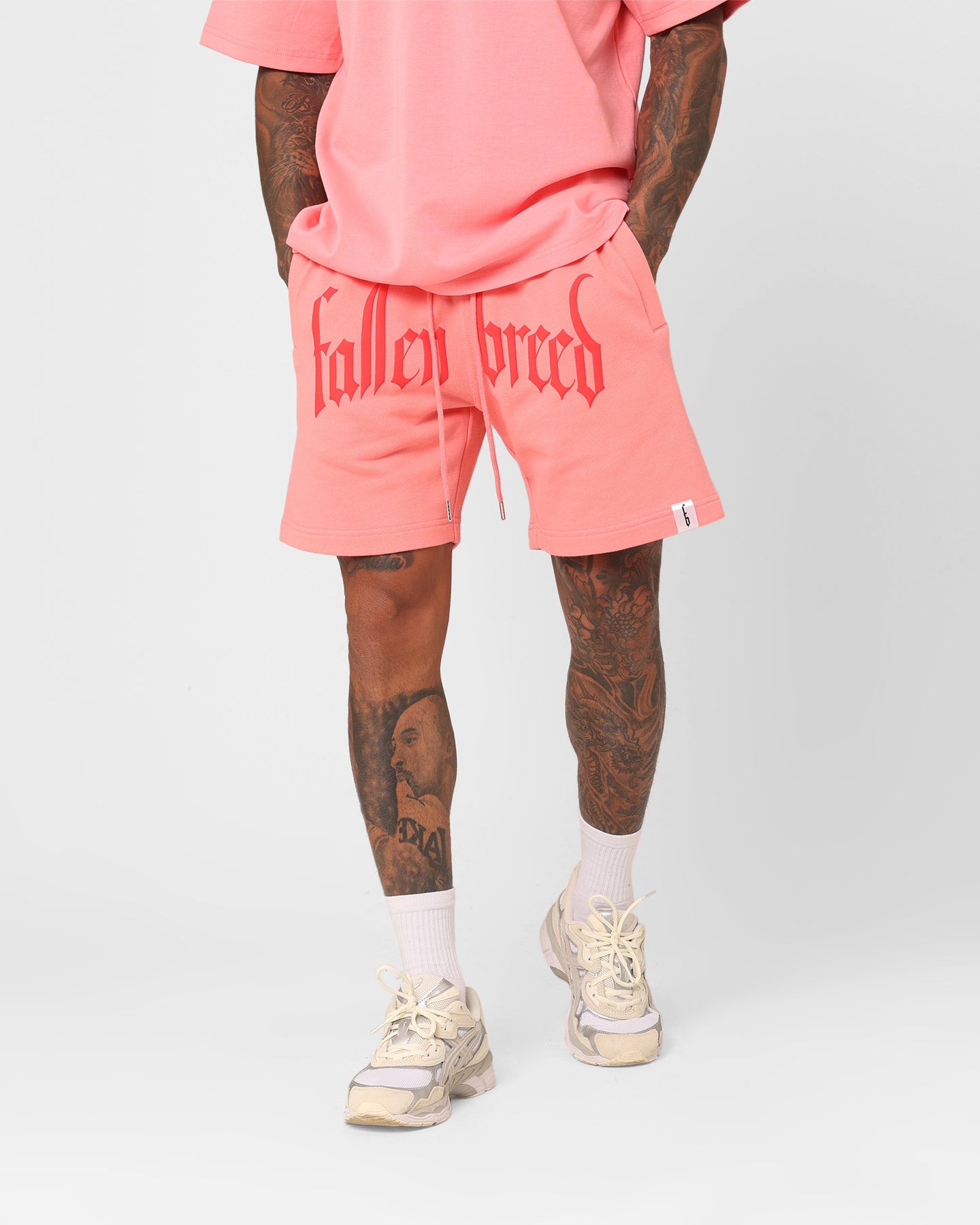 Fallen Breed Puff Logo Zip Sweat Shorts Pink/Red | Culture Kings US