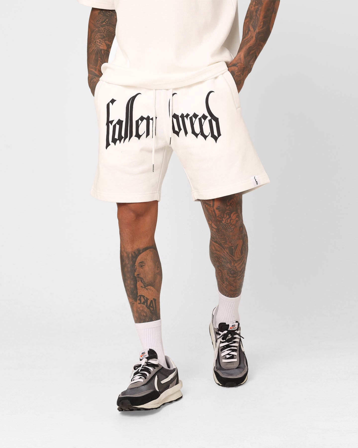 Fallen Breed Puff Logo Zip Sweat Shorts White/Black | Culture Kings US
