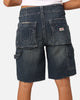 True Religion Women's Ricki Utility Shorts Dark Wash W/Destroy