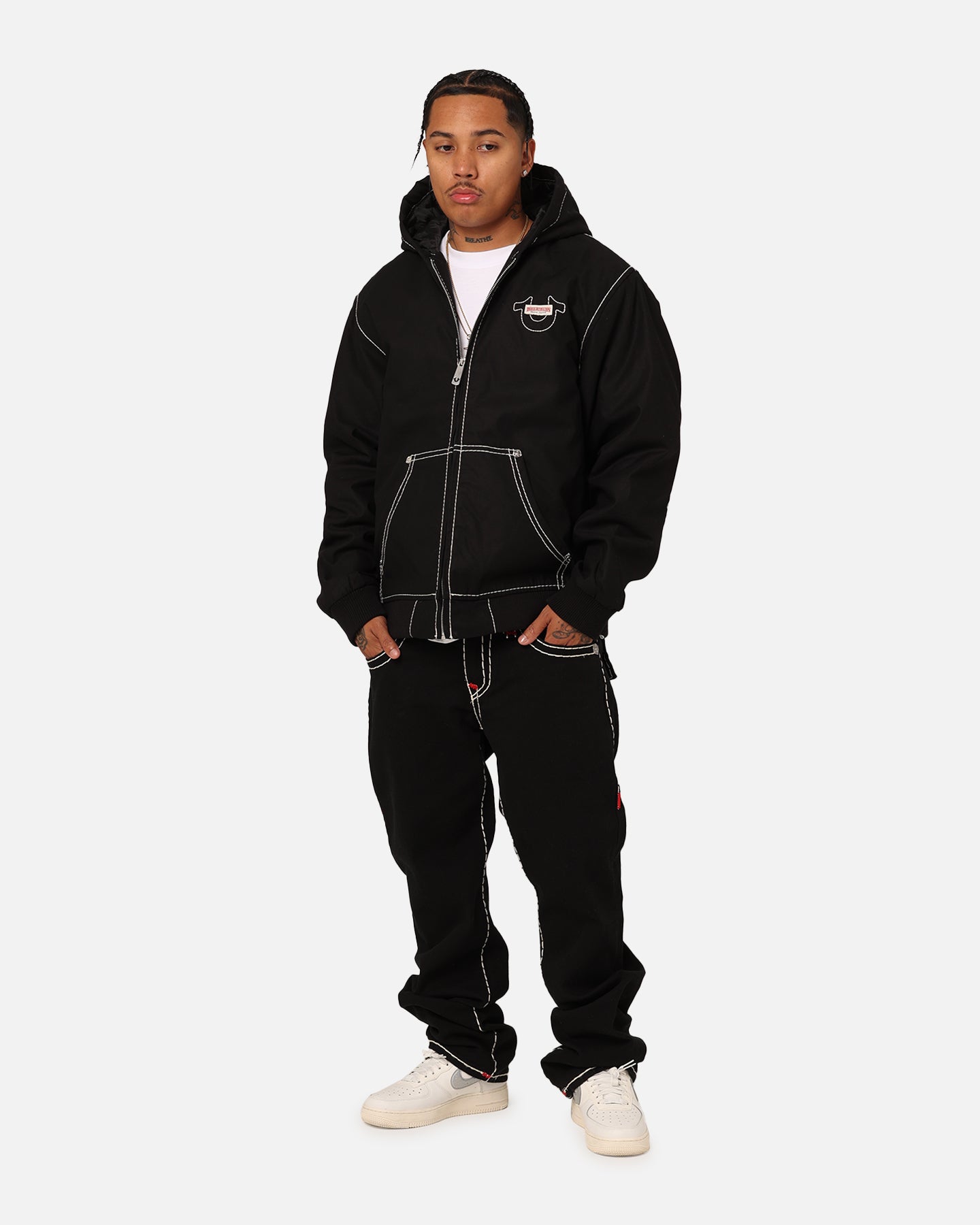 True Religion ブラック白ステッチ K3IJUさん着用 RICKY SUPER T STRAIGHT JEAN - Body Rinse Black | True Religion