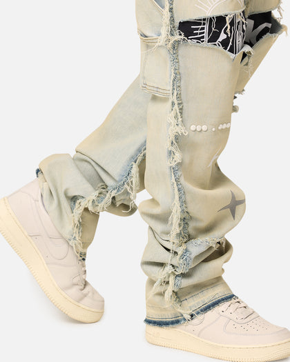 Lifted Anchors "Rem" Quilted Carpenter Denim Jeans Blue Wash