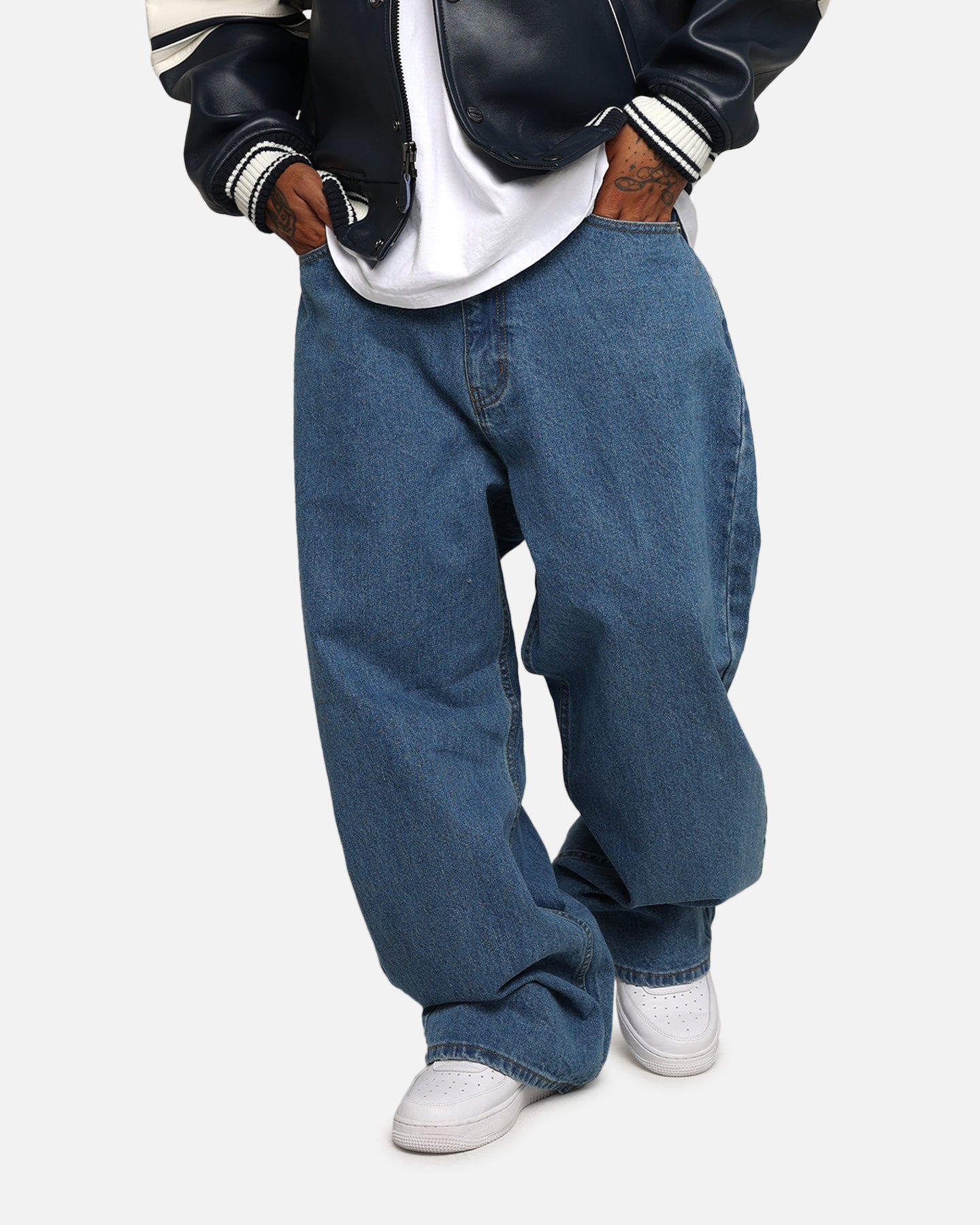 X-Large LA Stitch Wide Leg Denim Pants Light Indigo | Culture Kings US