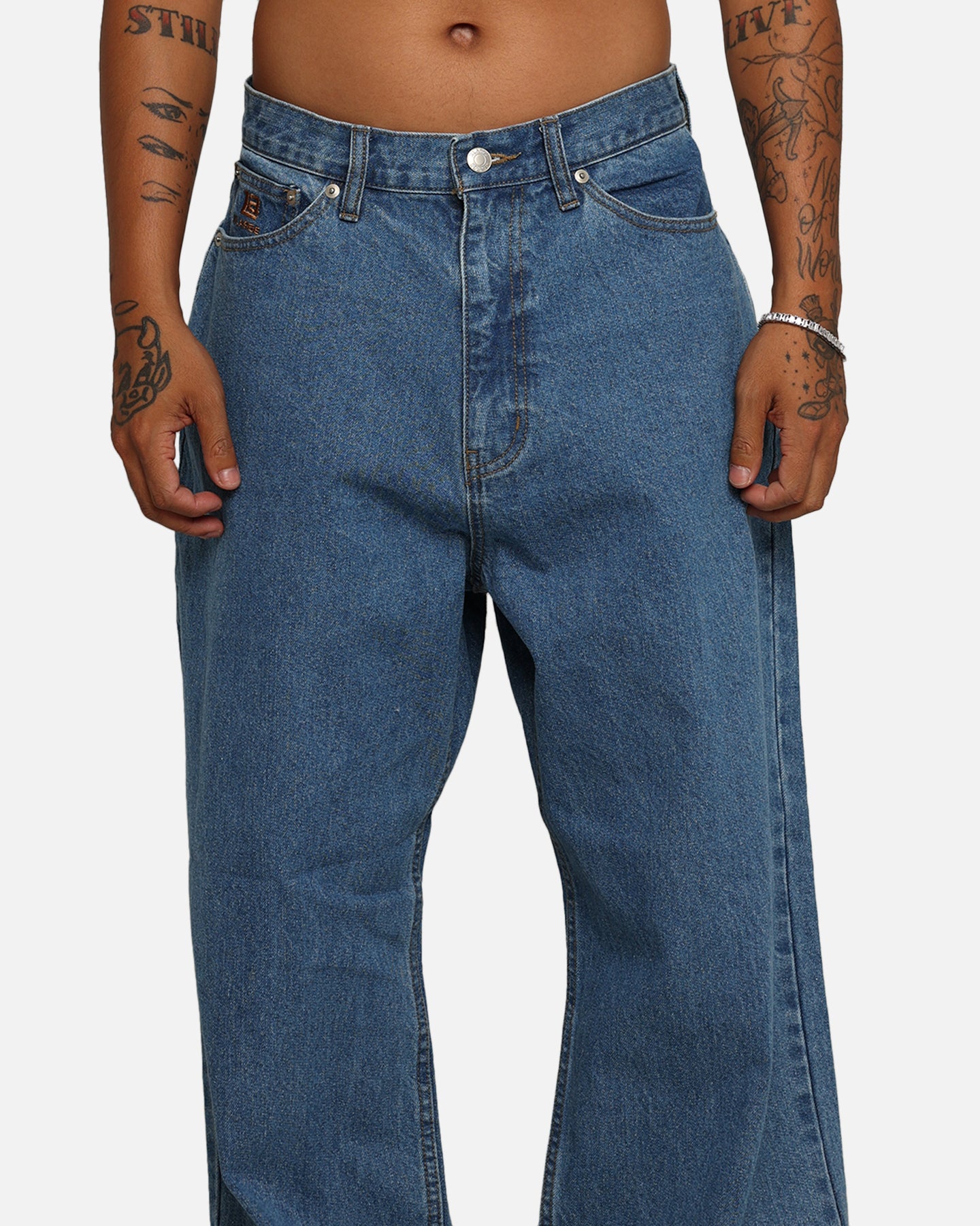 X-Large LA Stitch Wide Leg Denim Pants Light Indigo | Culture Kings US