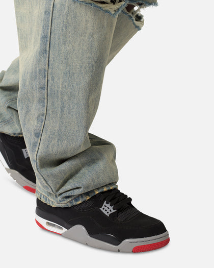 MNML Knee Distressed Ultra Baggy Denim Jeans Vintage Blue