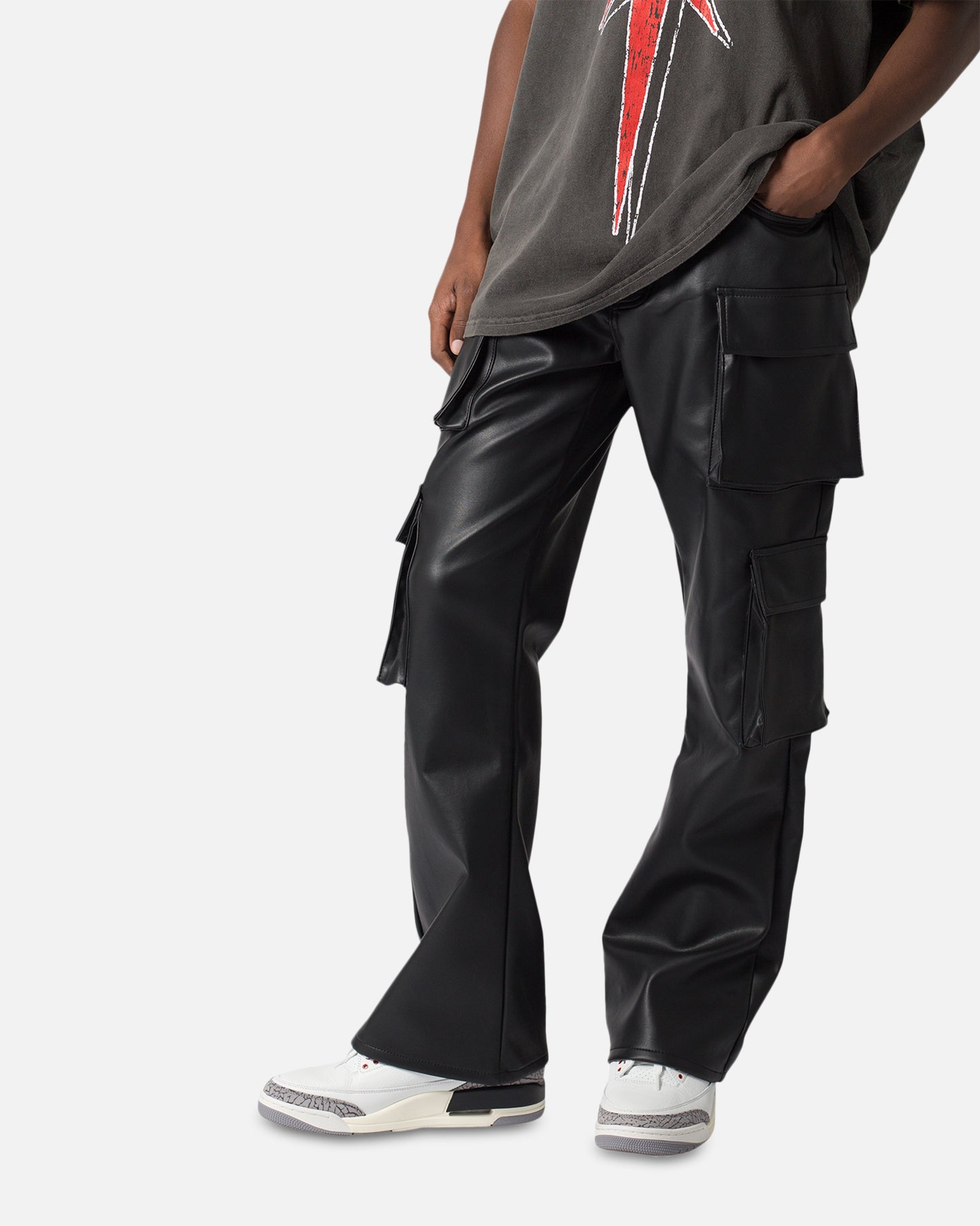 MNML Leather Double Snap Cargo Pants Black | Culture Kings US