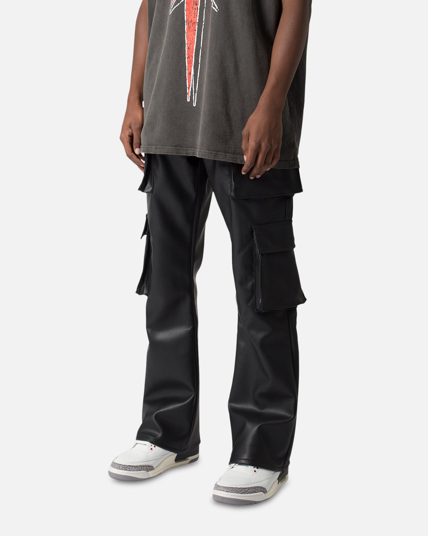 MNML Leather Double Snap Cargo Pants Black | Culture Kings US