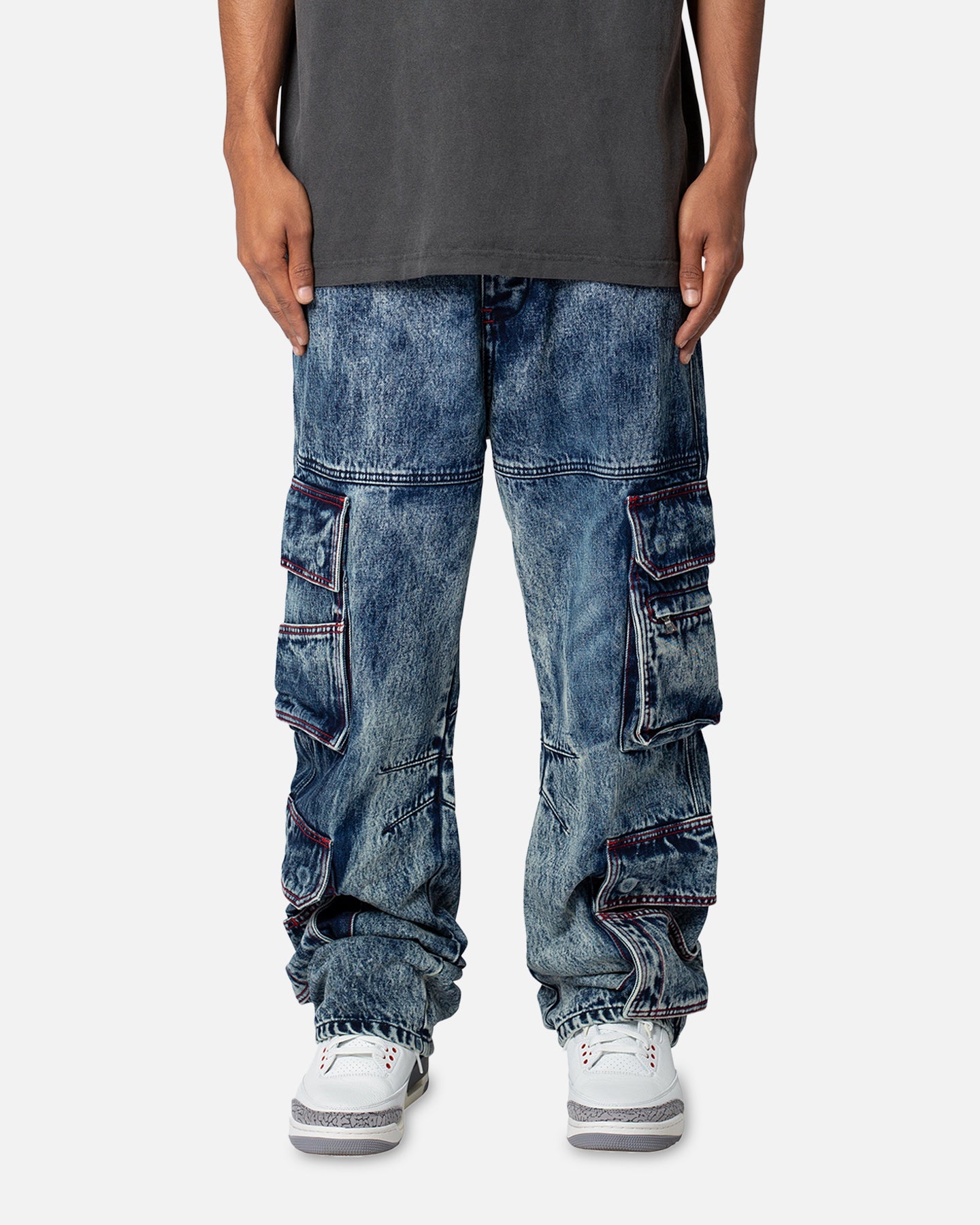 MNML Baggy Rave Cargo Denim Jeans Vintage Blue | Culture Kings US