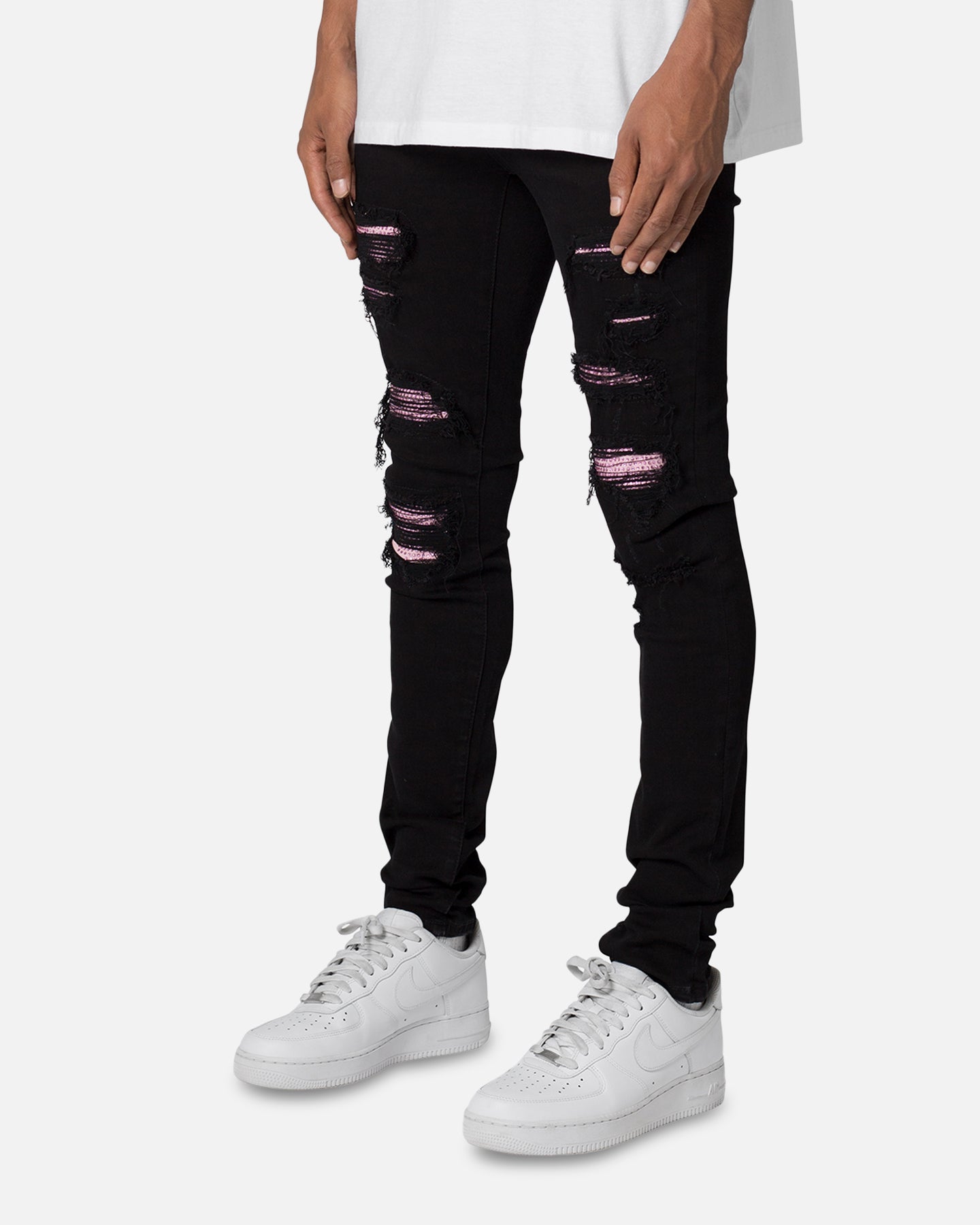 MNML X555 Crystal Skinny Denim Jeans Black/Pink | Culture Kings US