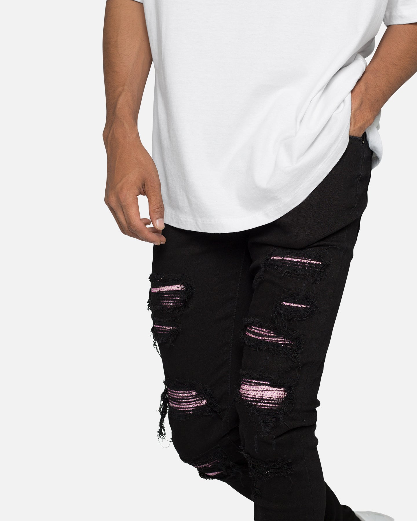 MNML X555 Crystal Skinny Denim Jeans Black/Pink | Culture Kings US
