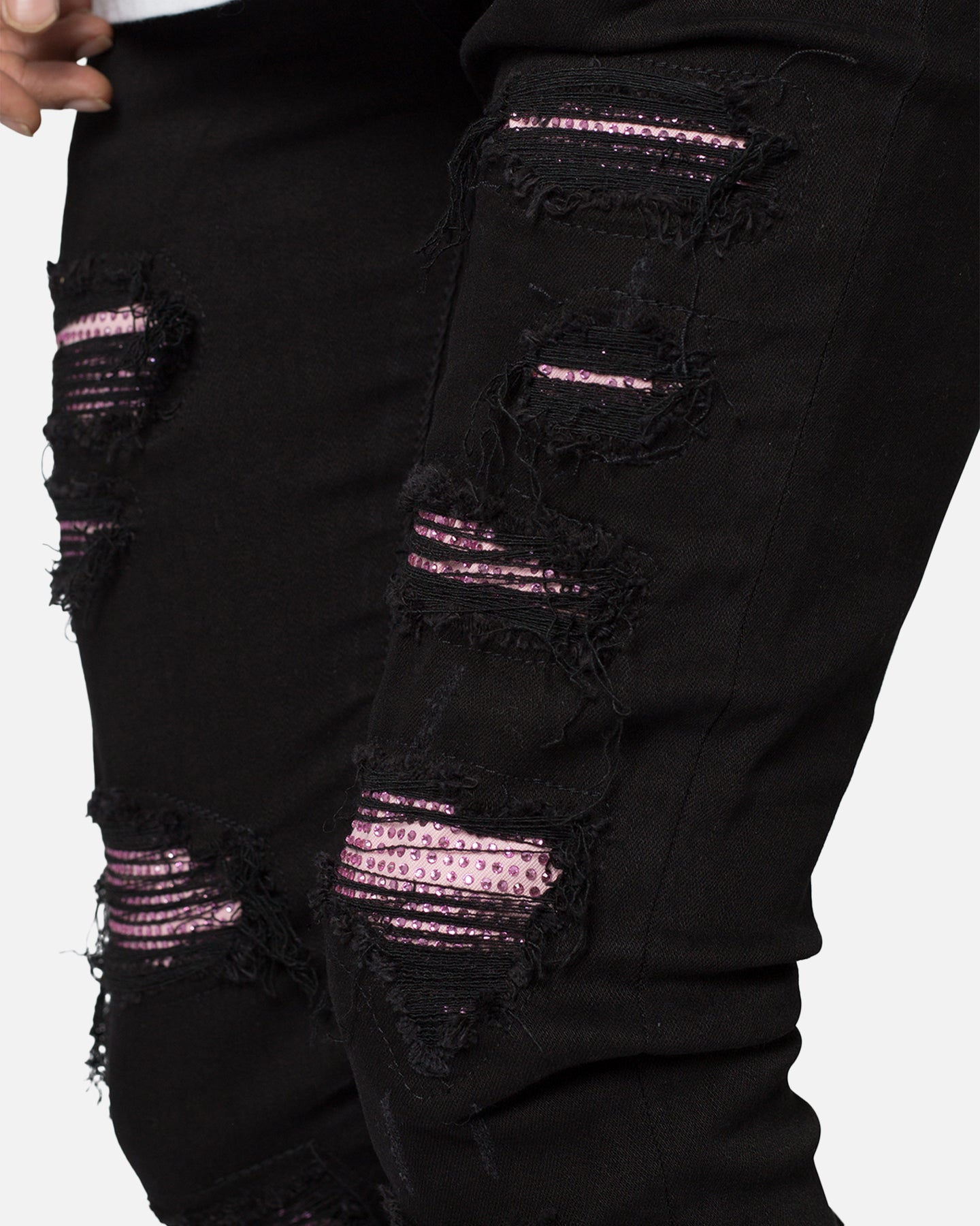 MNML X555 Crystal Skinny Denim Jeans Black/Pink | Culture Kings US