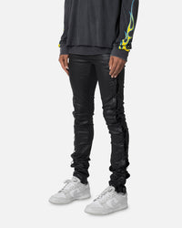 MNML X566 Skinny Leather Lace-Up Pants Black