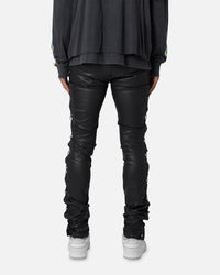 MNML X566 Skinny Leather Lace-Up Pants Black
