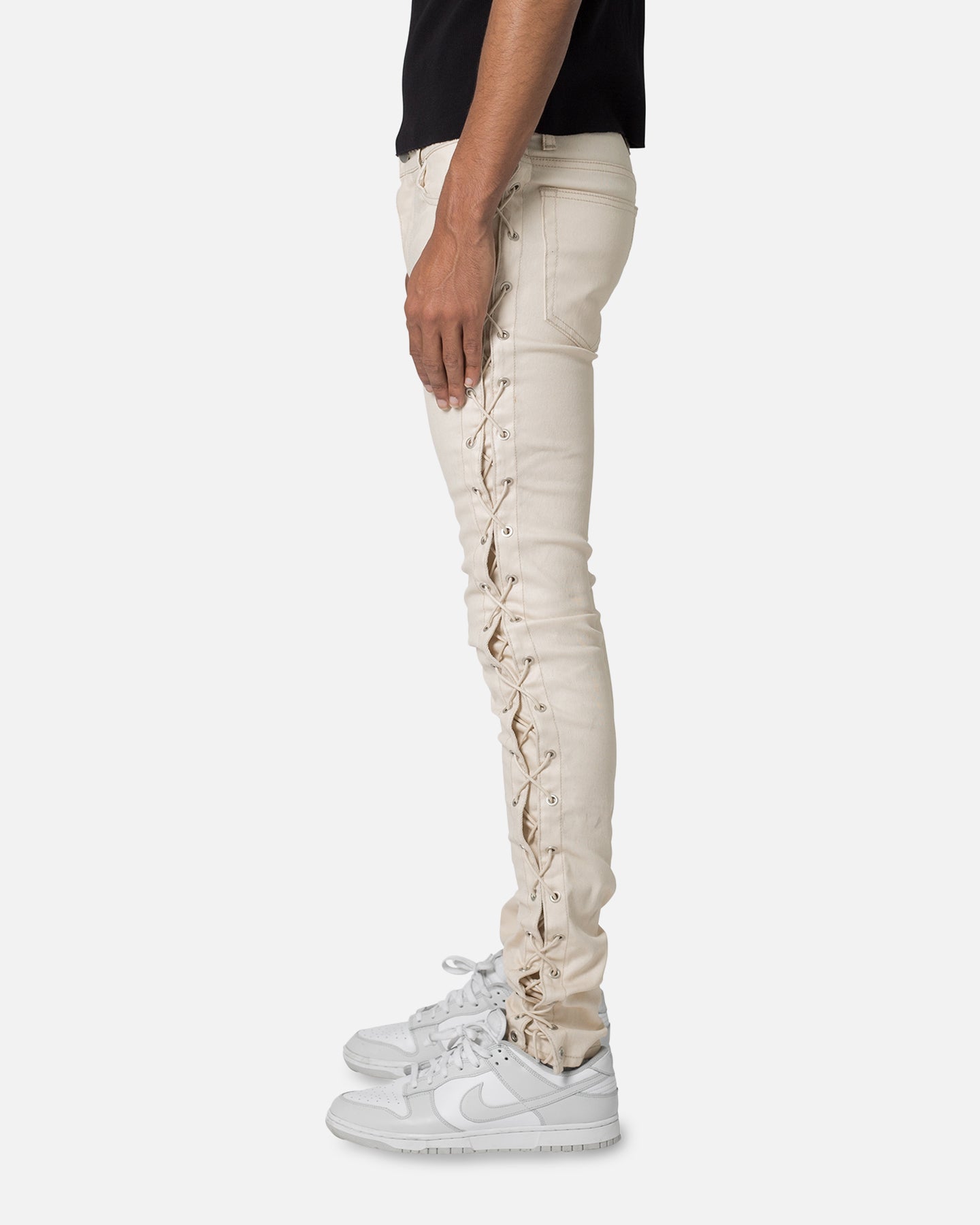 MNML X566 Skinny Leather Lace-Up Pants Cream | Culture Kings US