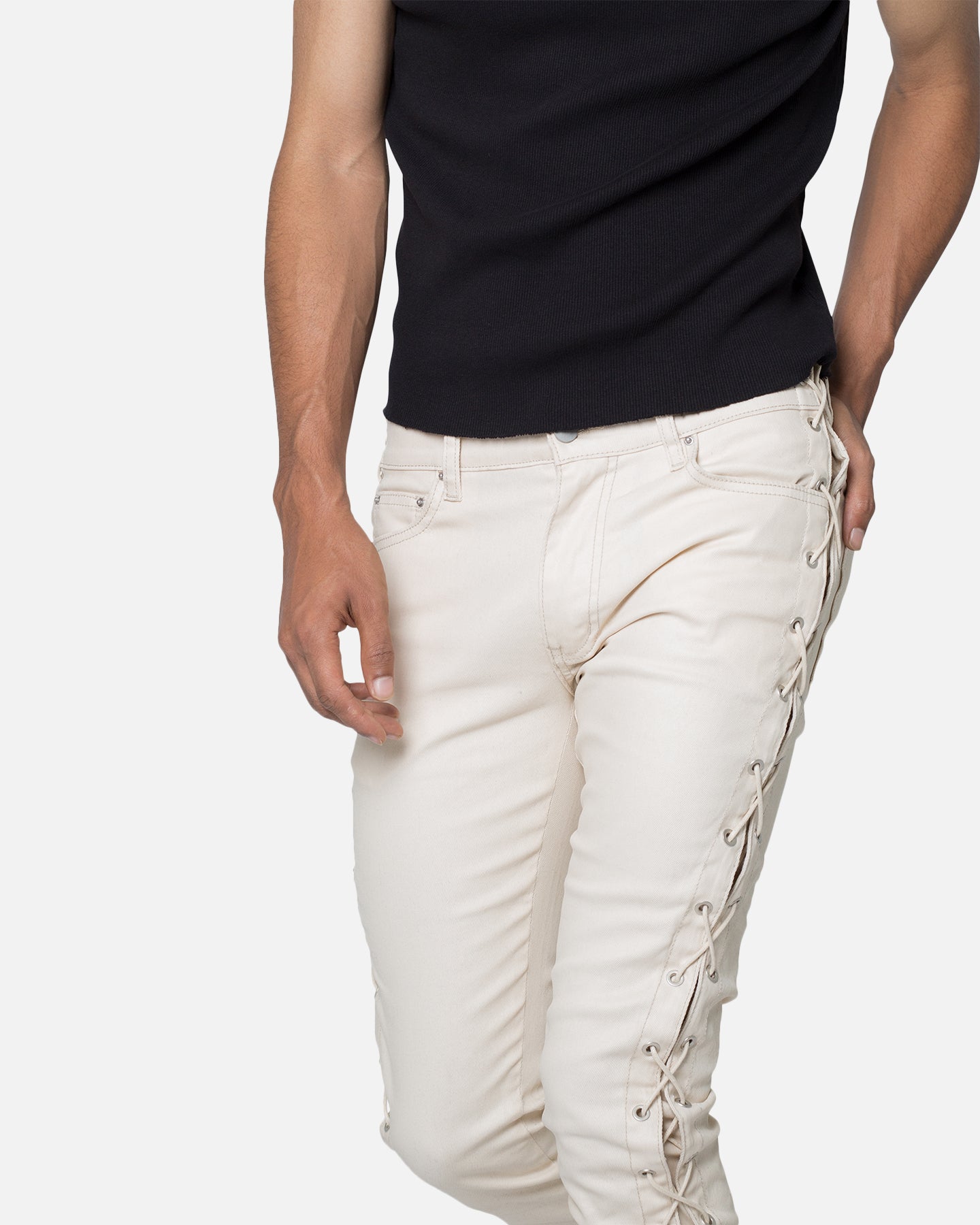 MNML X566 Skinny Leather Lace-Up Pants Cream | Culture Kings US
