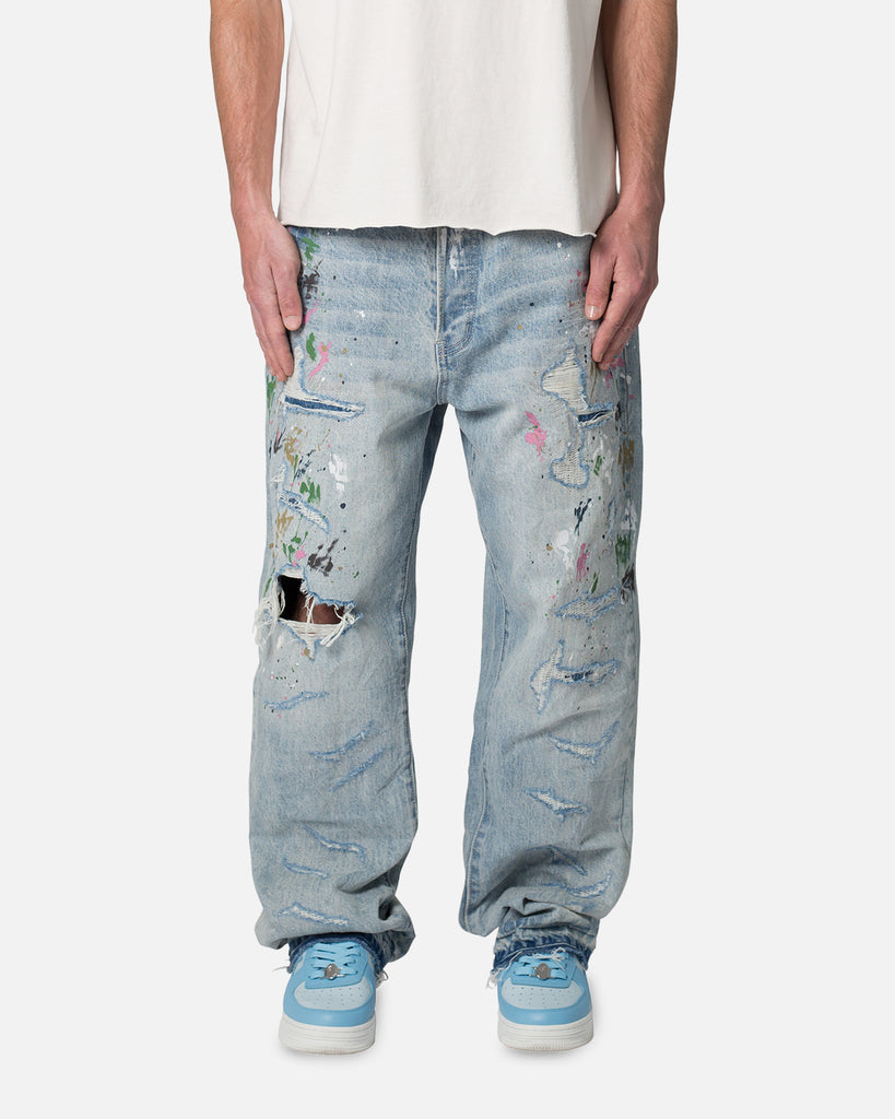 MNML Ultra Baggy Paint Denim Jeans Blue | Culture Kings US