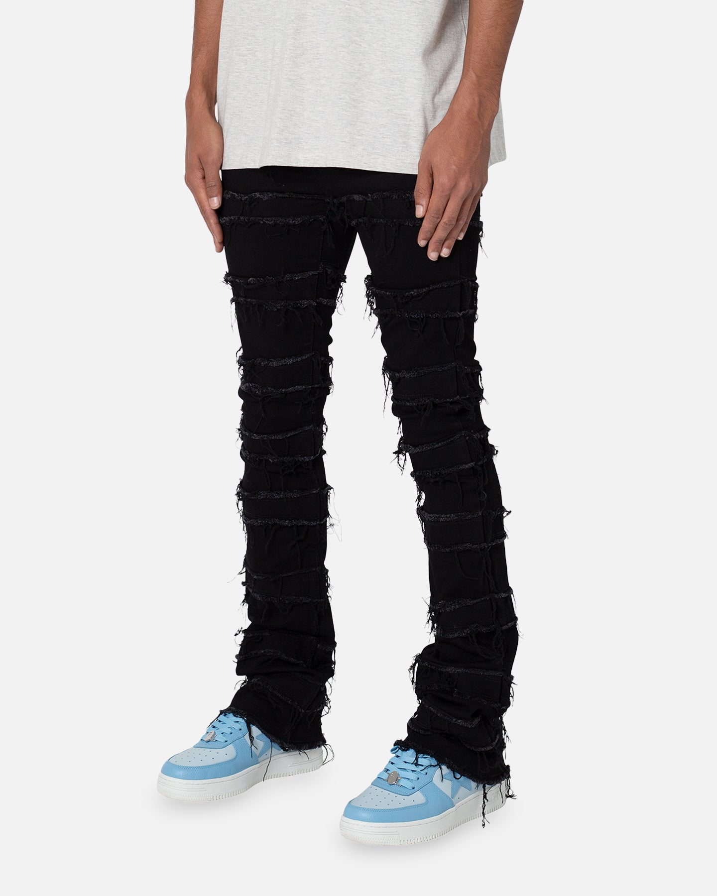 MNML X597 Distressed Skinny Flare Denim Jeans Black | Culture Kings US