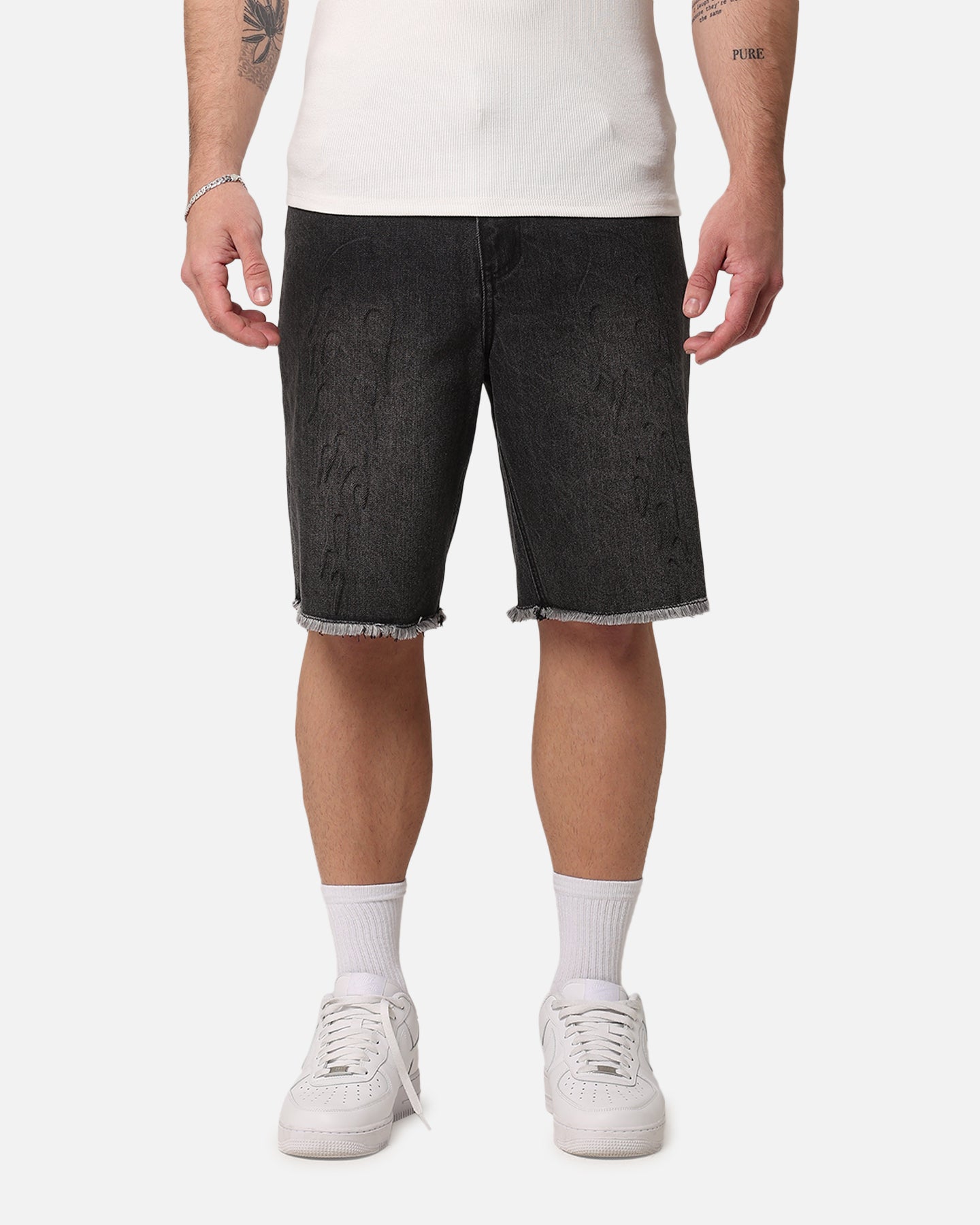 Saint Morta Inferno Baggy Denim Shorts Black Shadow | Culture Kings US