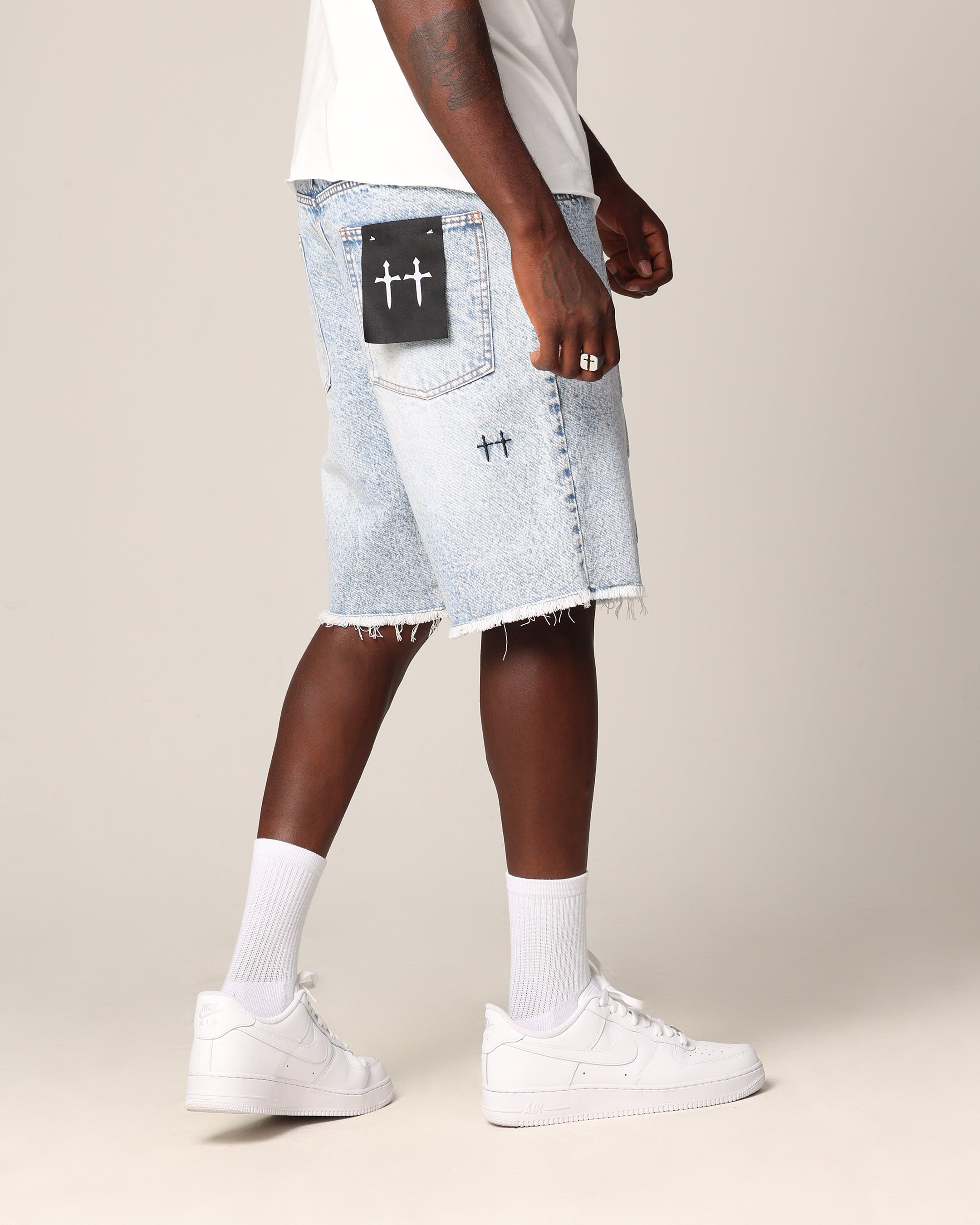 Saint Morta Inferno Baggy Denim Shorts Blue Acidwash | Culture