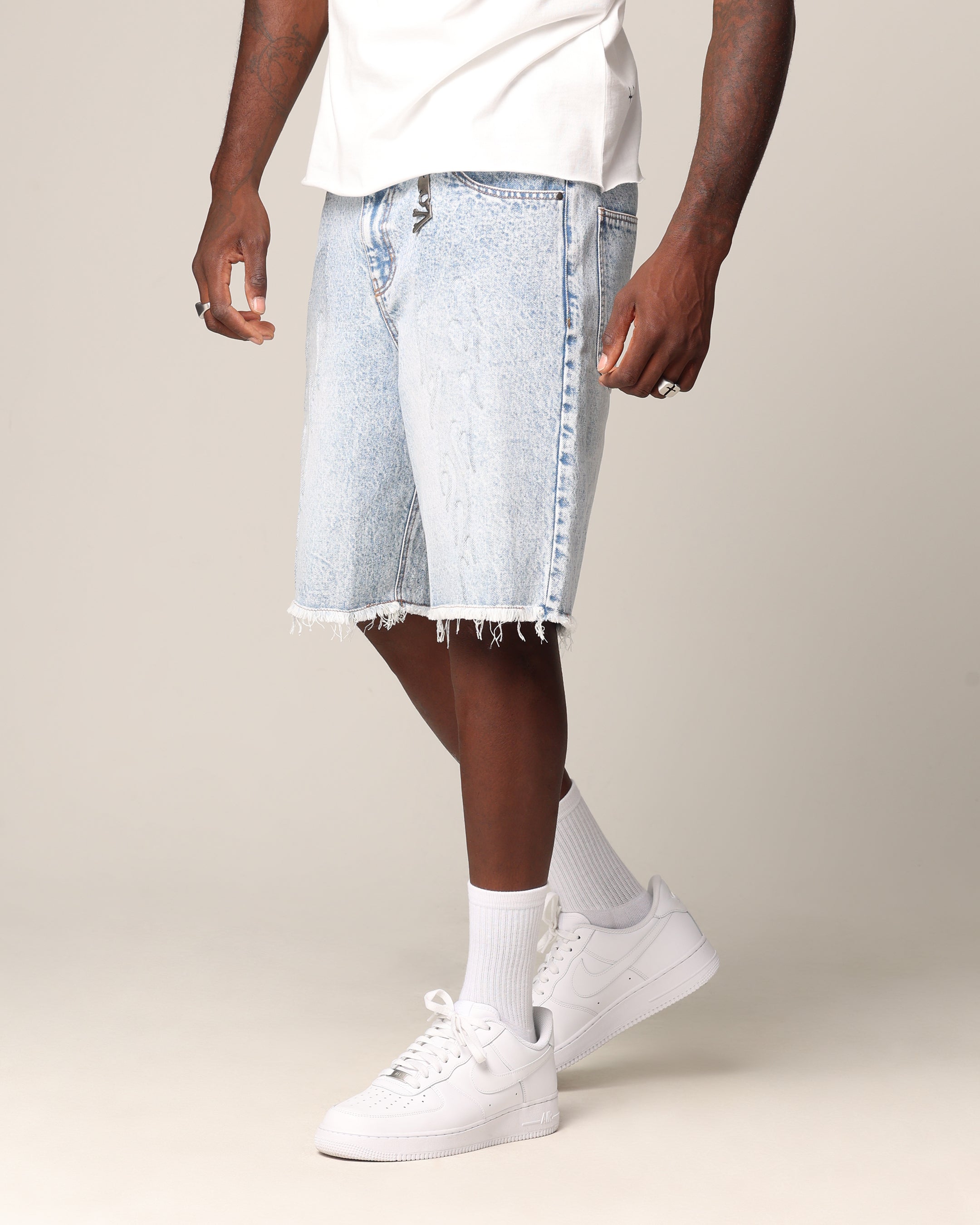 Saint Morta Inferno Baggy Denim Shorts Blue Acidwash | Culture