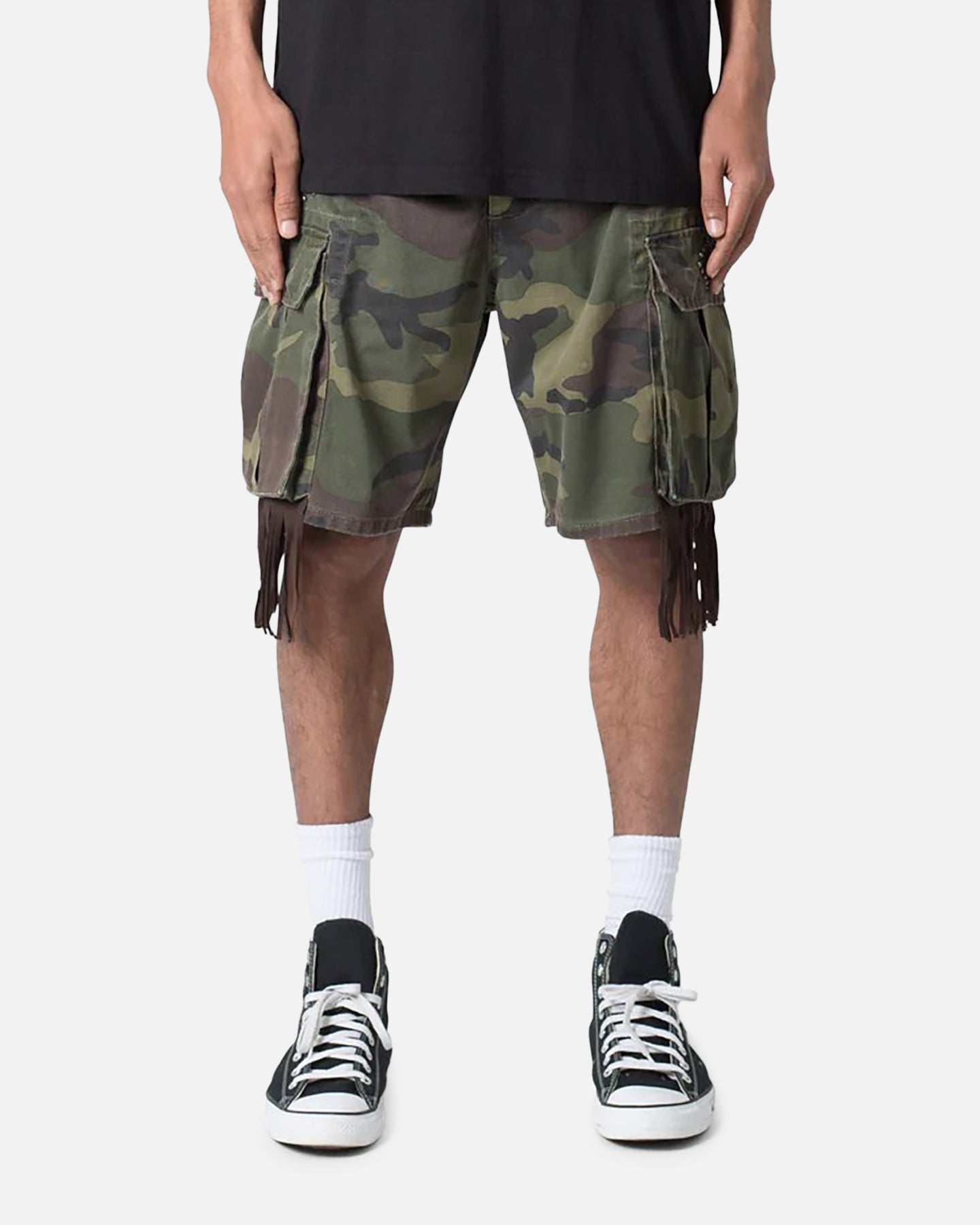 MNML Tassle Cargos Denim Shorts Camo | Culture Kings US