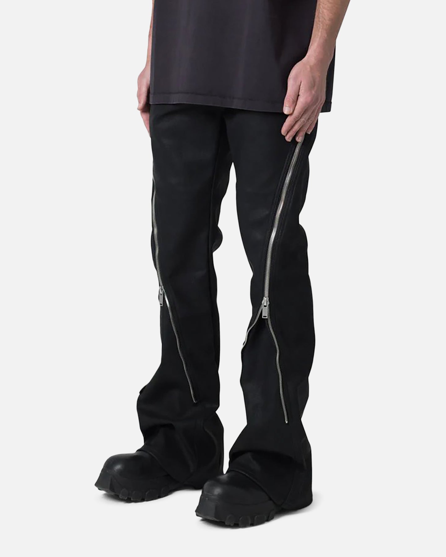 MNML D519 Leather Zipper Flare Pants Black | Culture Kings US