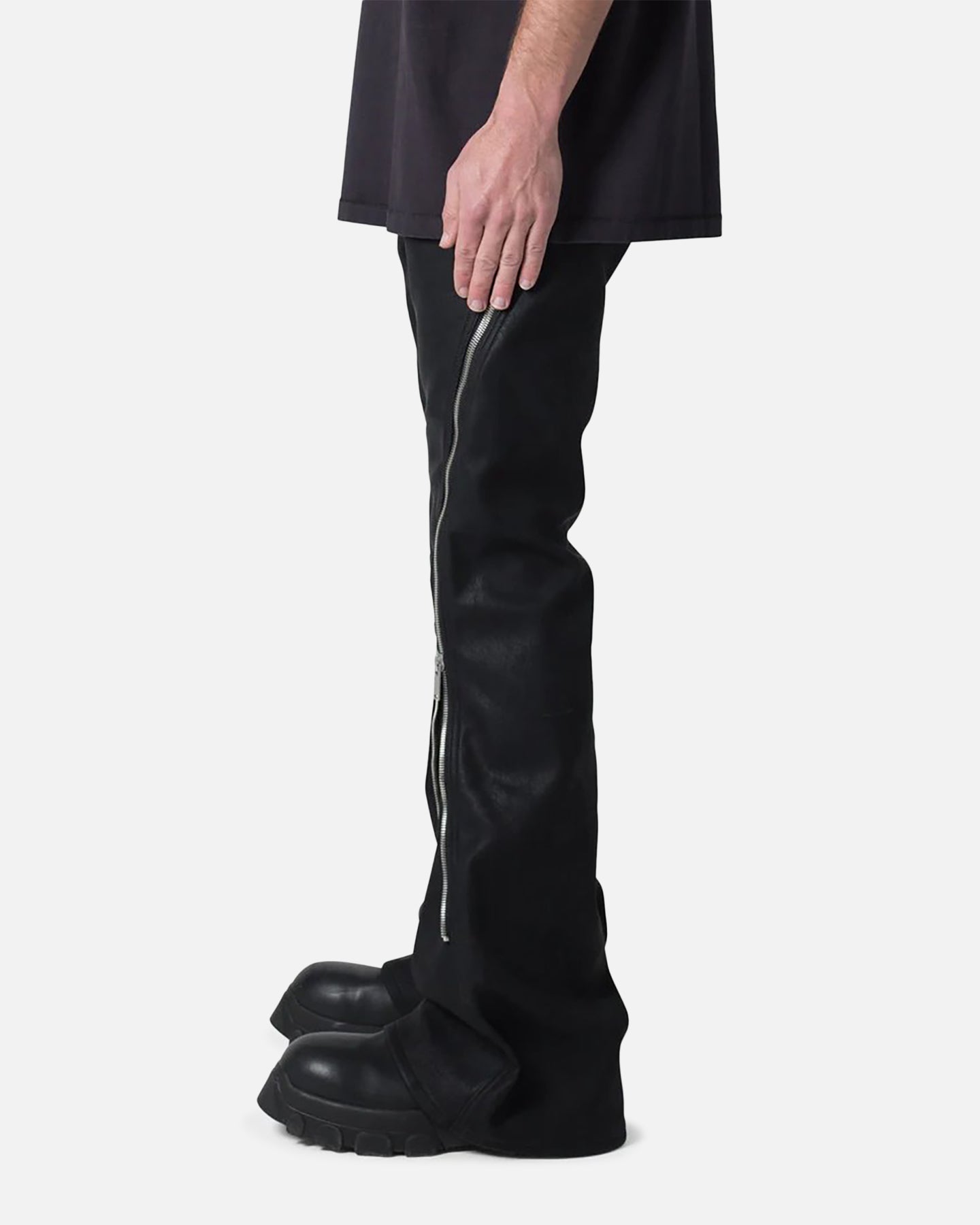 MNML D519 Leather Zipper Flare Pants Black | Culture Kings US