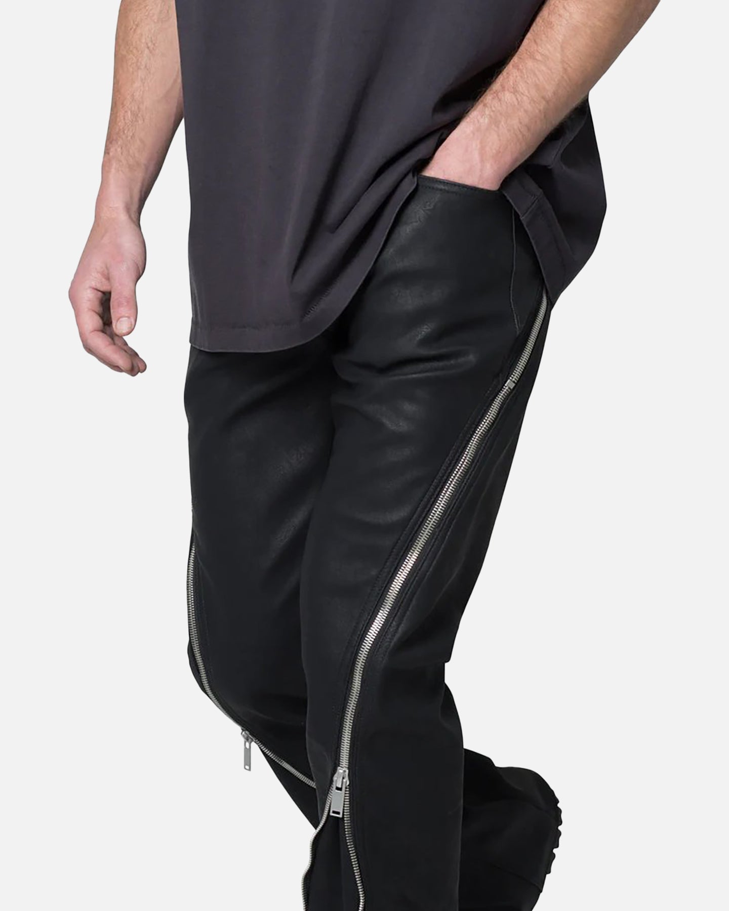 MNML D519 Leather Zipper Flare Pants Black | Culture Kings US
