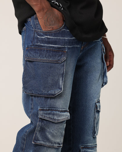 Saint Morta Baggy Cargo Pants Dark Blue Denim