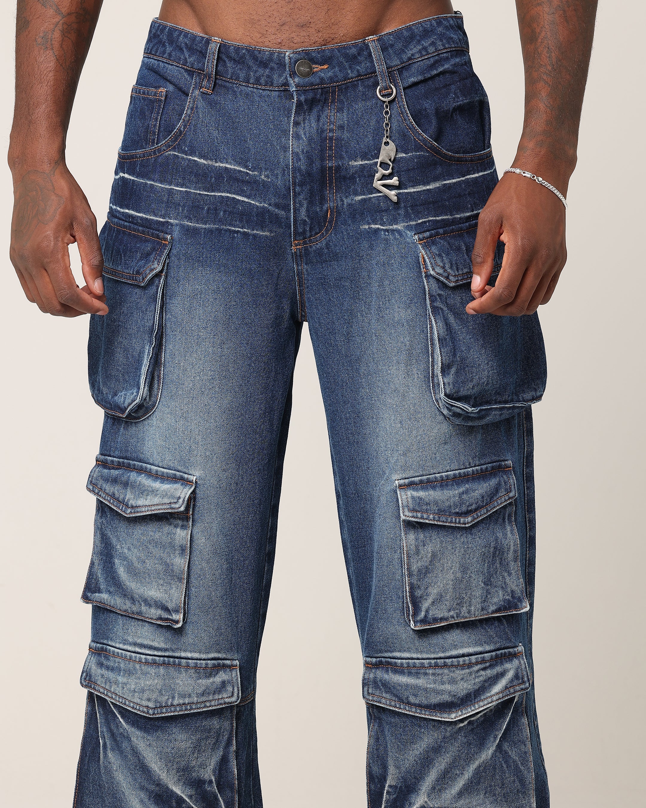 Saint Morta Baggy Cargo Pants Dark Blue Denim | Culture Kings US