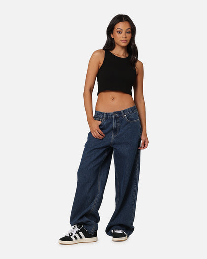 XXIII Women's Wide Leg Cut Hem Jeans Mid Blue