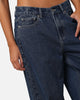 XXIII Women's Wide Leg Cut Hem Jeans Mid Blue