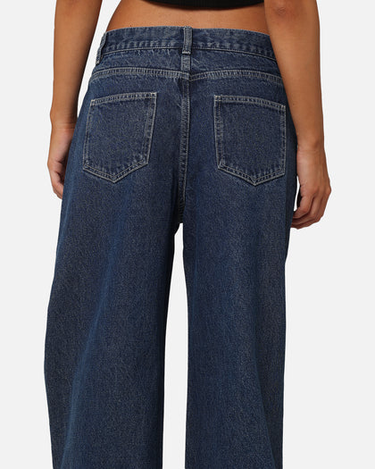 XXIII Women's Wide Leg Cut Hem Jeans Mid Blue