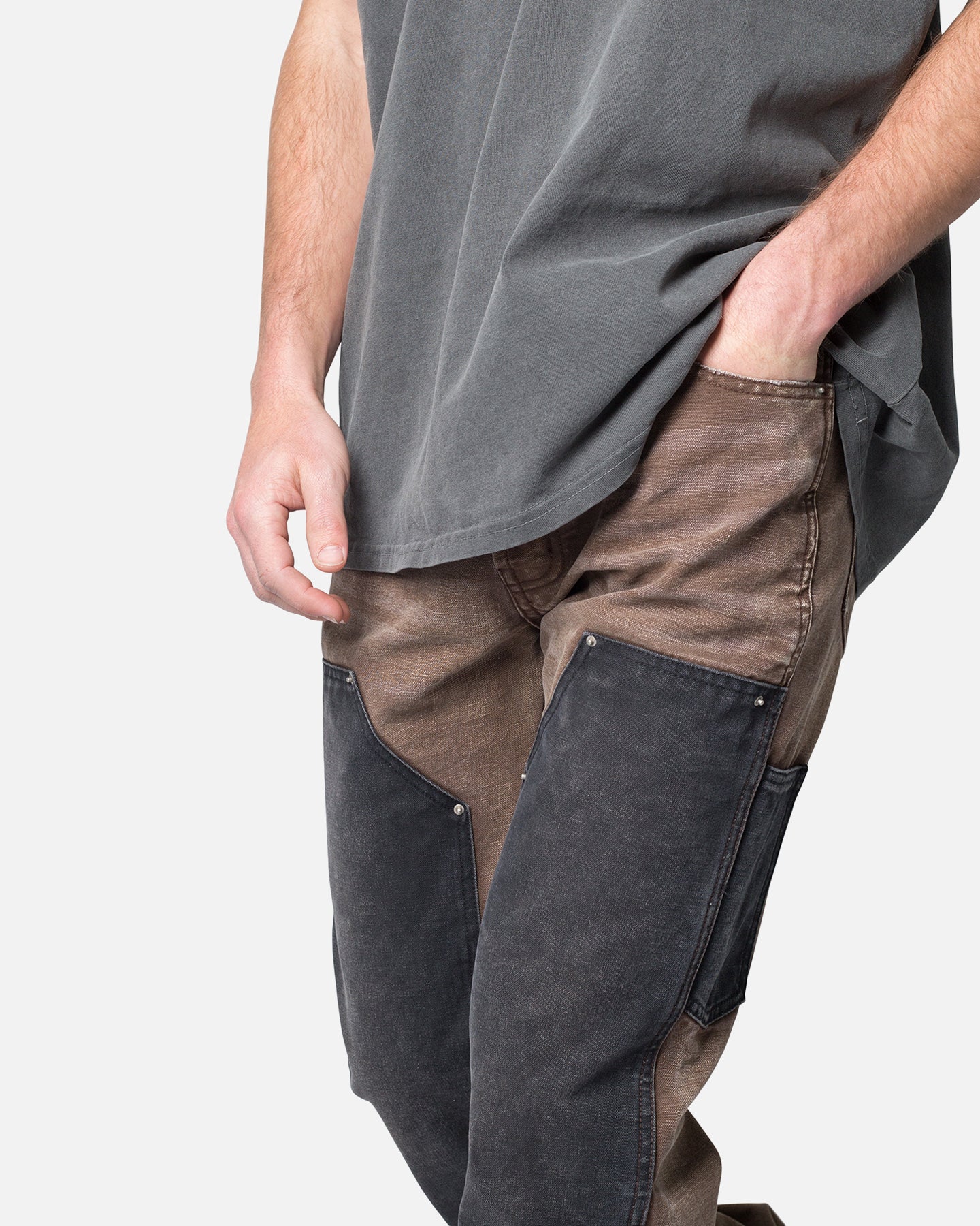 MNML Contrast Double Knee Denim Jeans Brown | Culture Kings US