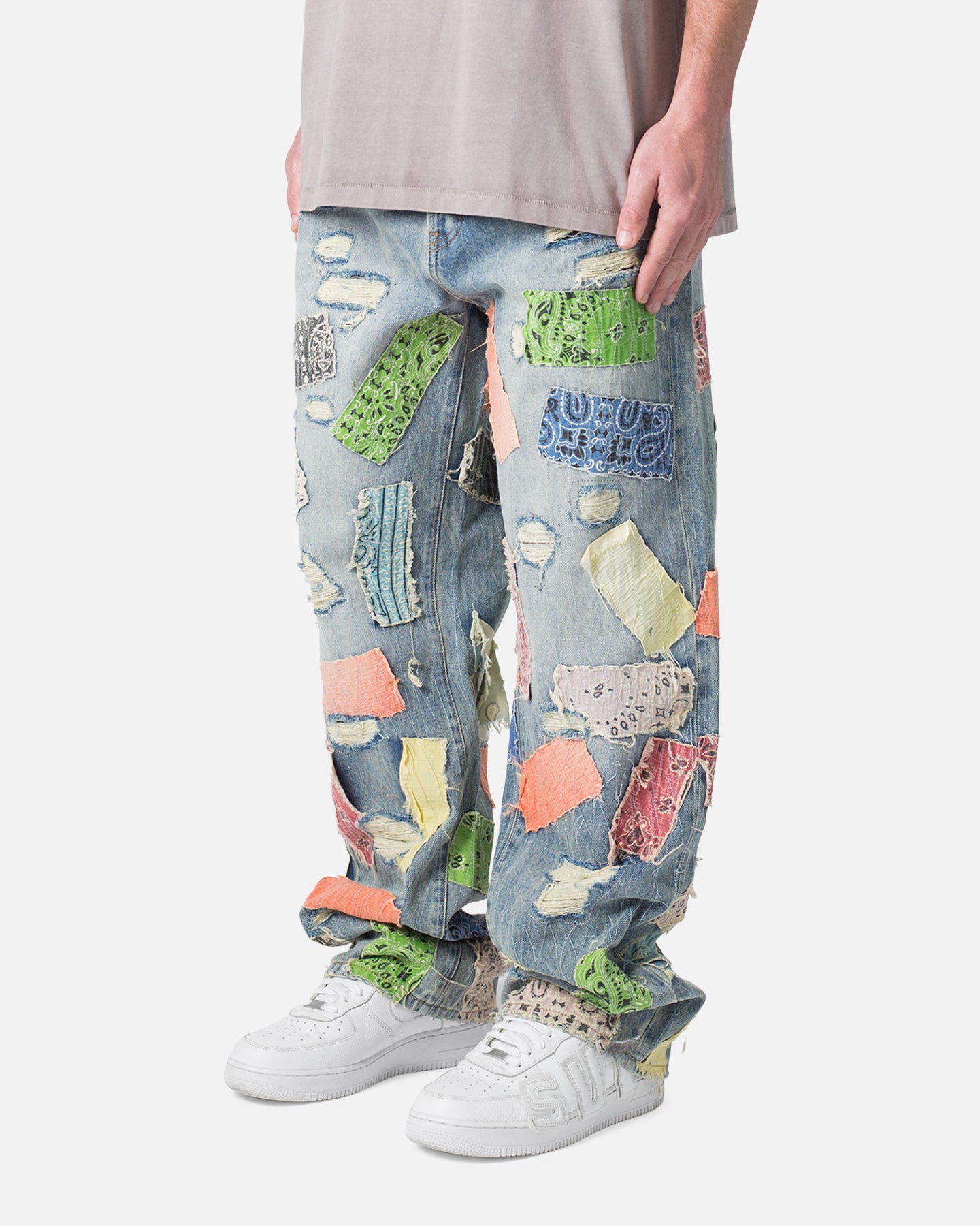 MNML Ultra Baggy Bandana Patch Denim Jeans Blue/Multi | Culture