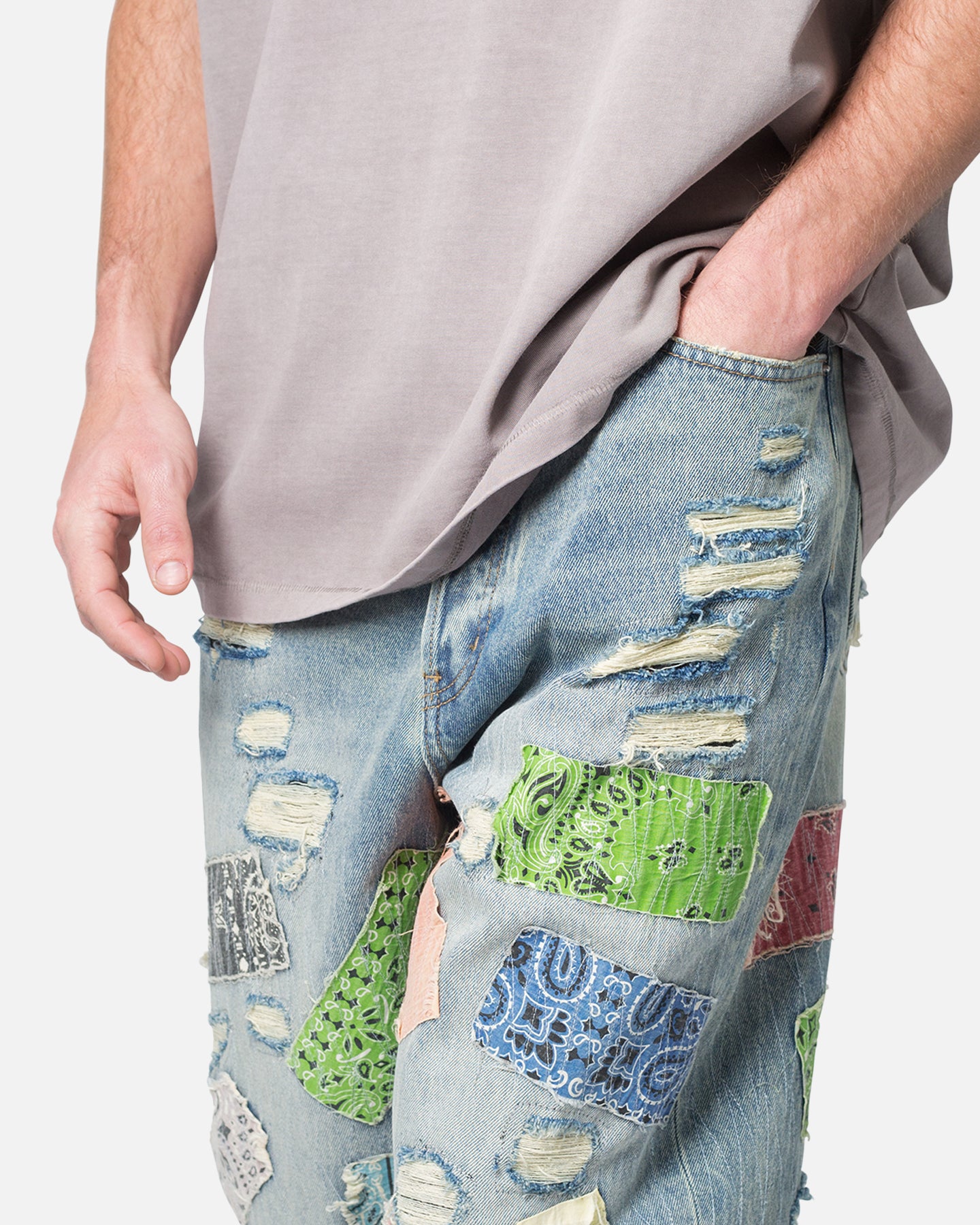 MNML Ultra Baggy Bandana Patch Denim Jeans Blue/Multi | Culture