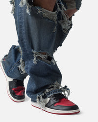 MNML Ultra Baggy Decimated Denim Jeans Blue