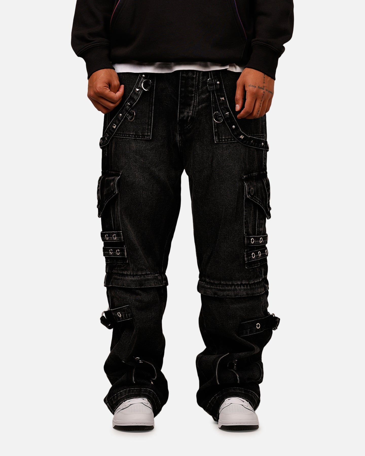 MNML Ultra Baggy Studd Cargo Denim Pants Black | Culture Kings US