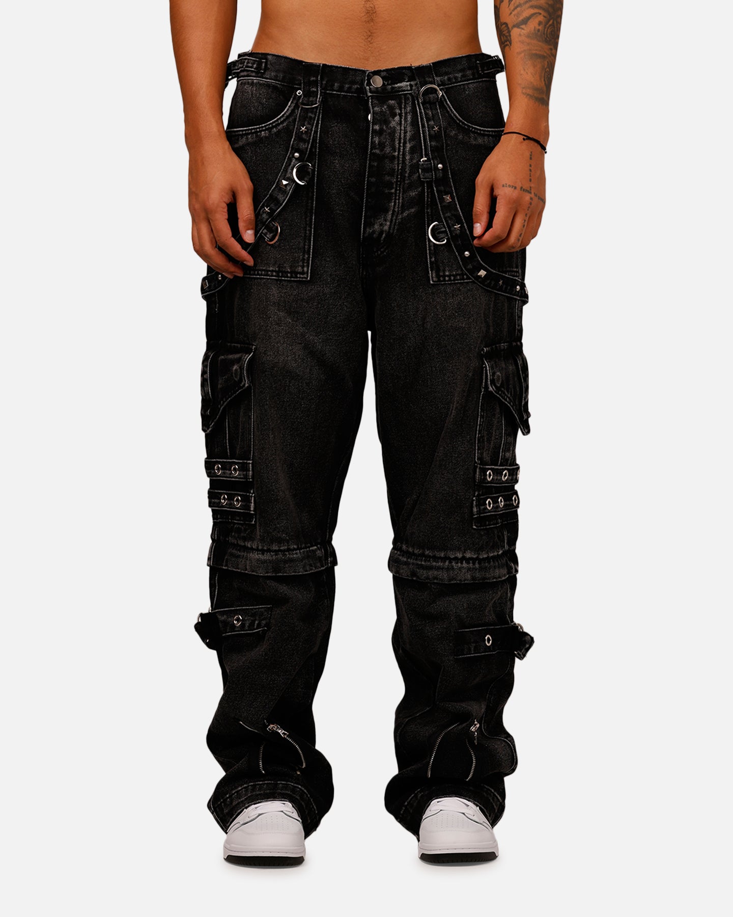 MNML Ultra Baggy Studd Cargo Denim Pants Black | Culture Kings US