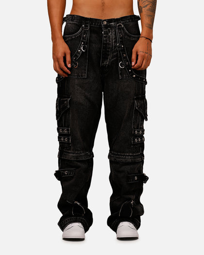 MNML Ultra Baggy Studd Cargo Denim Pants Black