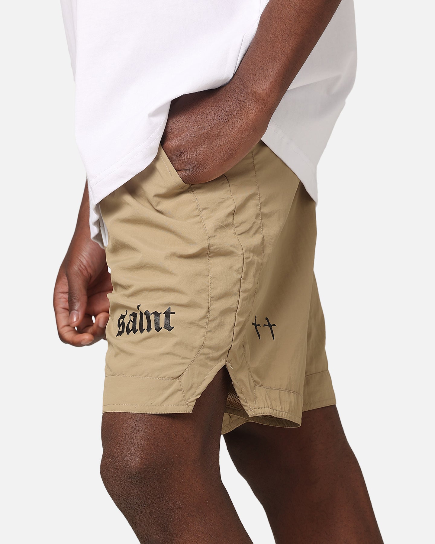 Saint Morta Gothic Nylon Shorts Tan | Culture Kings US
