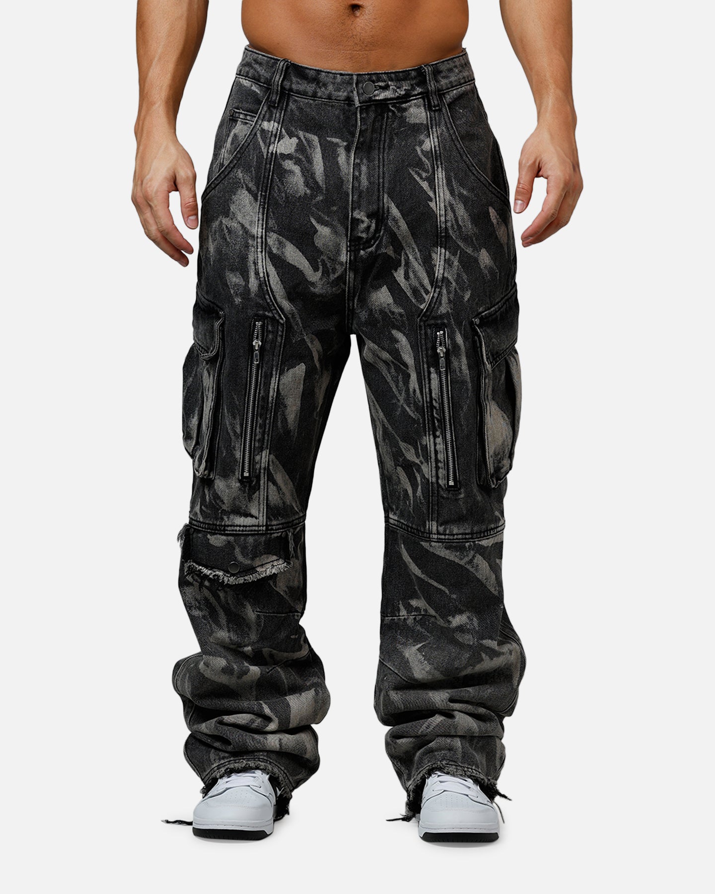 MNML Ultra Baggy Rip Denim Cargo Pant Black | Culture Kings US