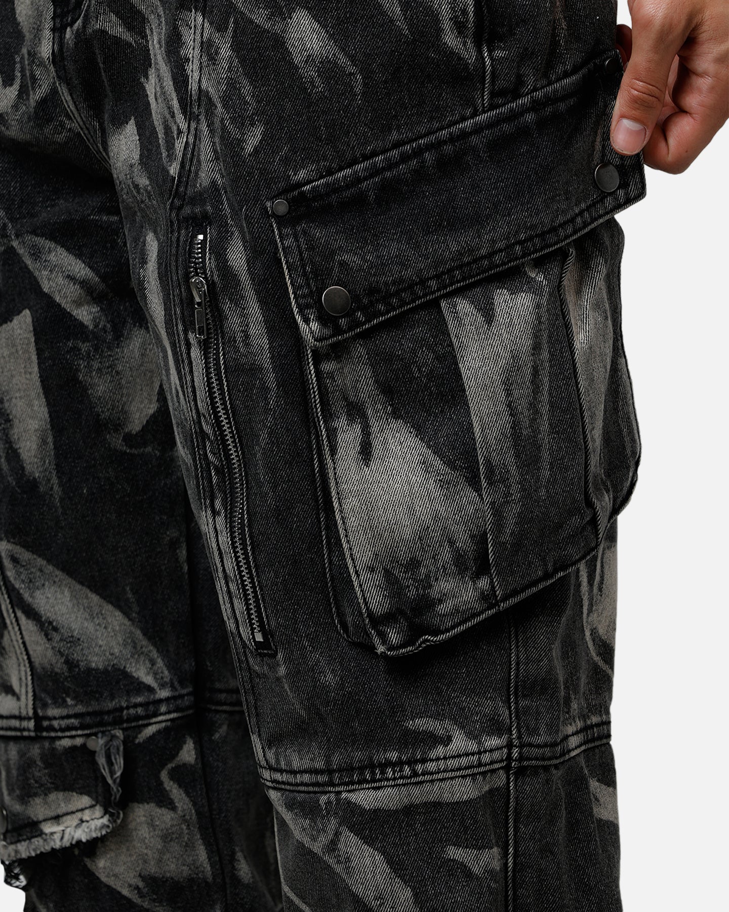 MNML Ultra Baggy Rip Denim Cargo Pant Black | Culture Kings US